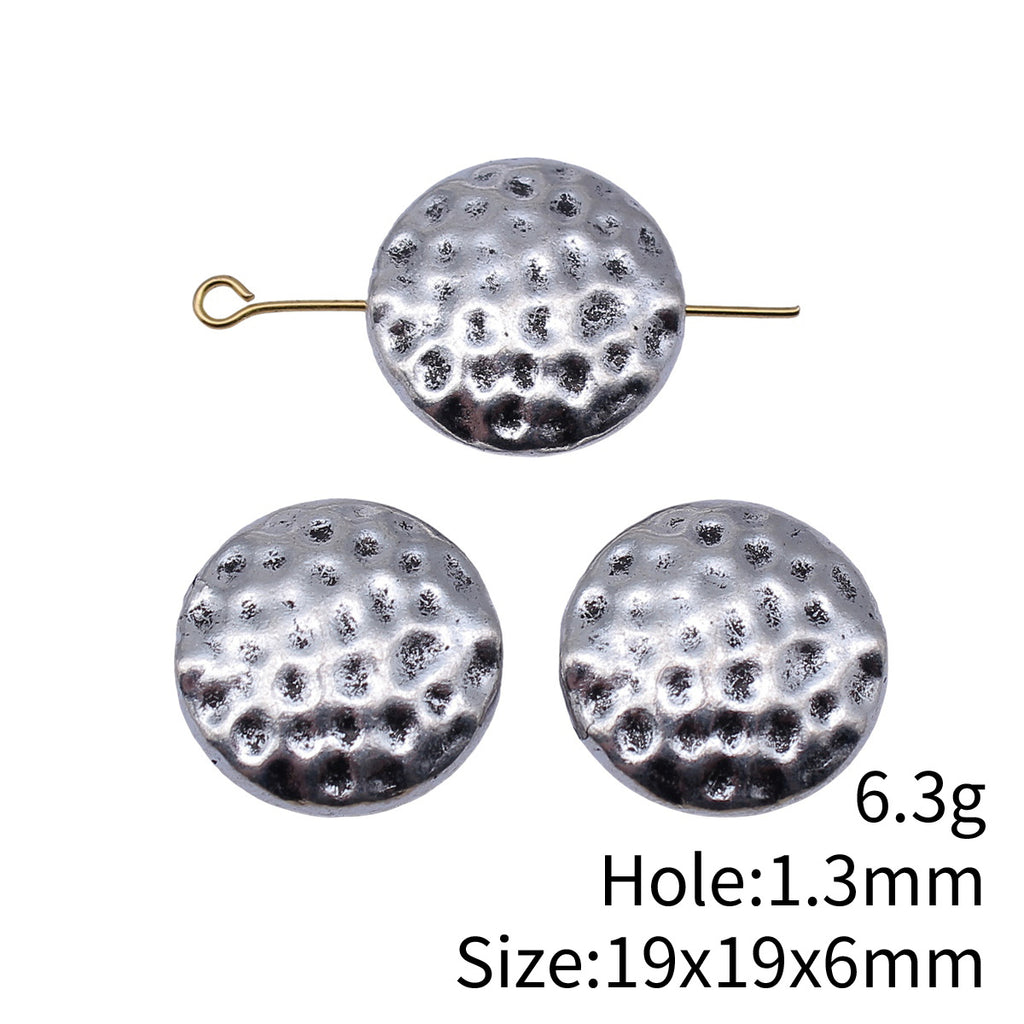 19x19x6mm 6.3g Antique Silver Zinc Alloy Hammered Round Loose Metal Beads with Small Hole for Jewelry Making