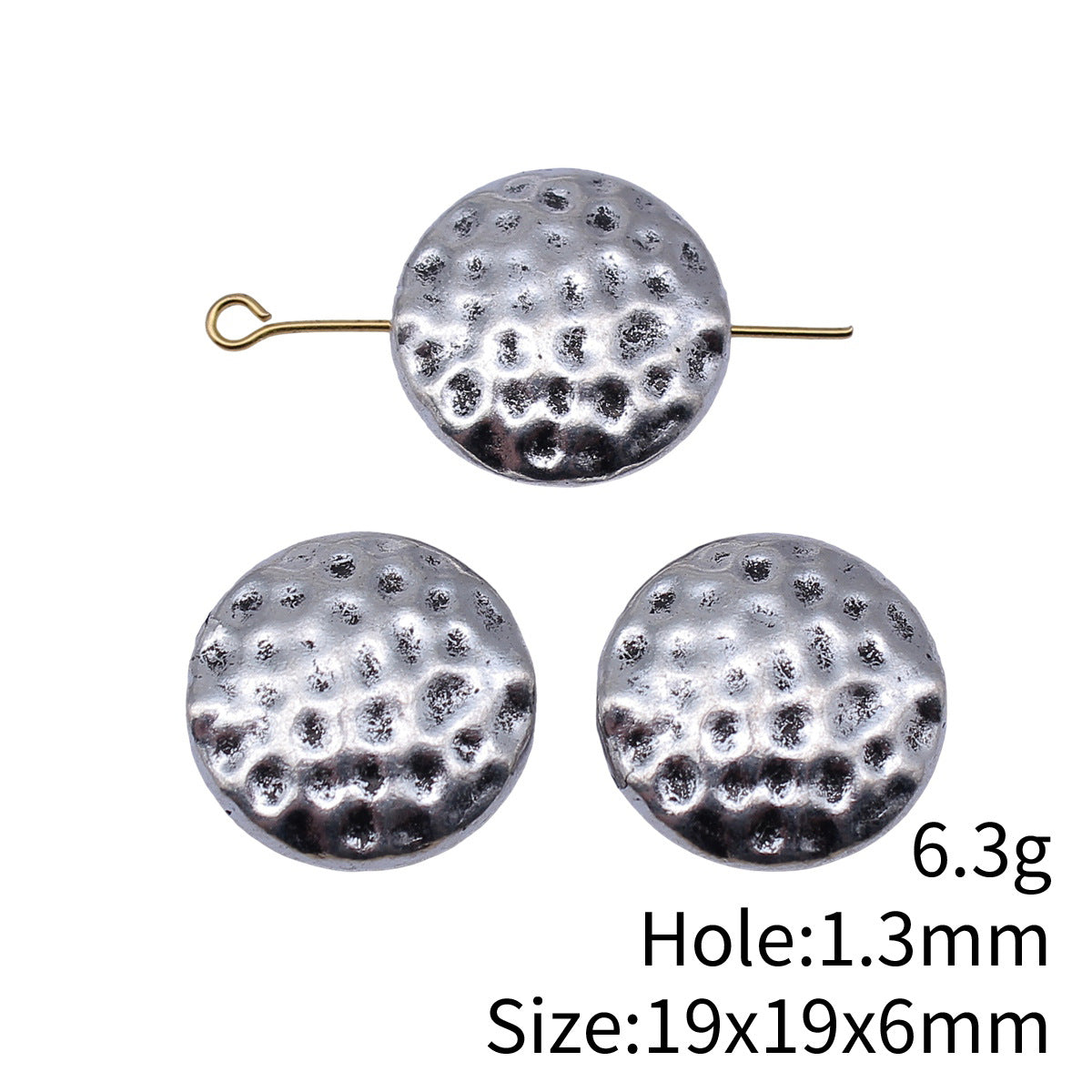 19x19x6mm 6.3g Antique Silver Zinc Alloy Hammered Round Loose Metal Beads with Small Hole for Jewelry Making