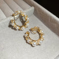 Pearl and Crystal Hoop Clip-On Earrings with Polished Metal Details view 7