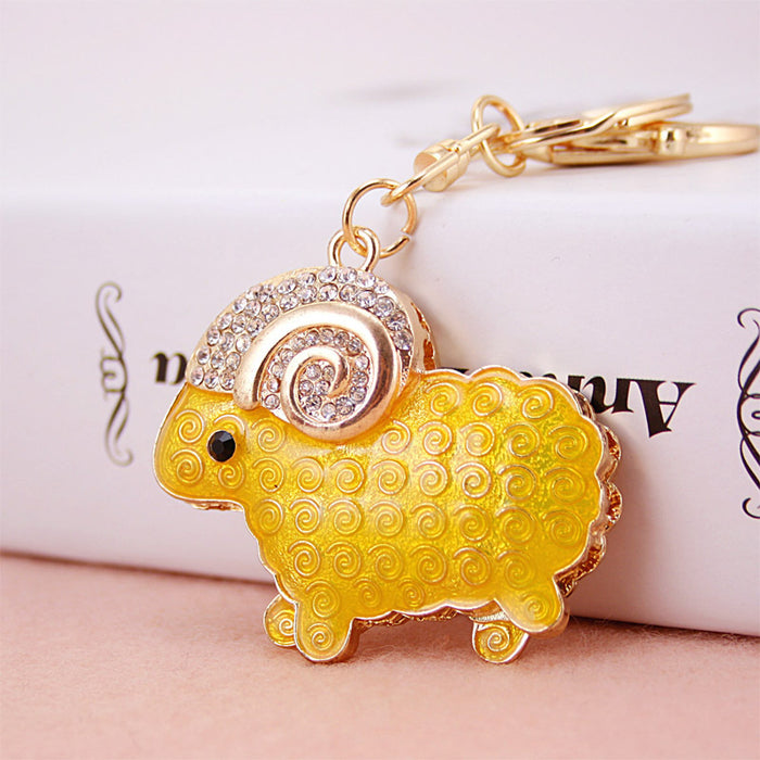 Metal Sheep Keychain With Rhinestone Accents And Lobster Clasp