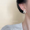 White Pearlized Three-Petal Orchid Flower Stud Earrings view 2