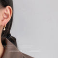 Gold Pave Huggie Hoop Earrings Clear Zircon Star Dangle view 3