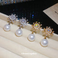 Crystal Flower and Pearl Drop Stud Earrings in Two Colors view 2