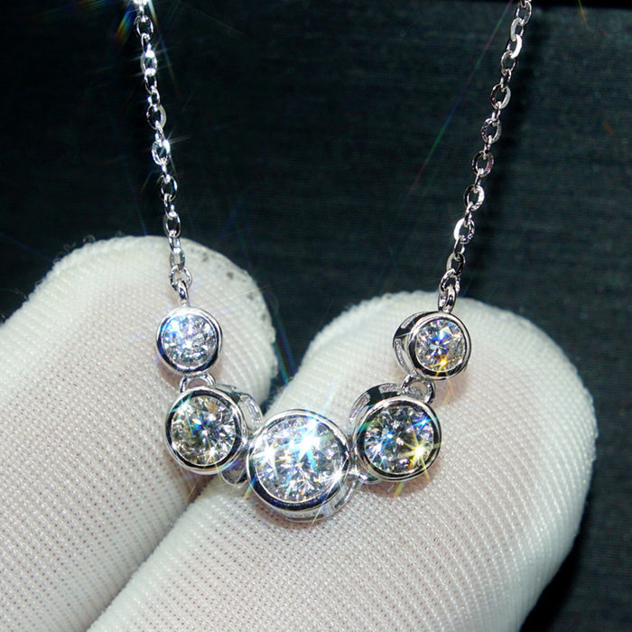 Silver Tone Five Round Bezel CZ Geometric Pendant Necklace
