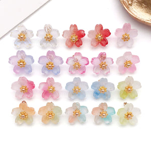 Glass Cherry Blossom Flower Beads with Gold-Tone Centers, 9 x 11 mm