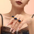 Open Band Teardrop Dark Blue Resin Ring Gold Steel view 4