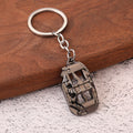 Brake Caliper Shaped Metal Keychain in Blue and Gunmetal view 3