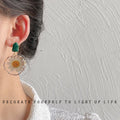 Dark Green Top Clear Disc And White Daisy Drop Stud Earrings view 2