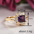 Gold Purple Square Sunburst Halo Cubic Zirconia Ring view 4