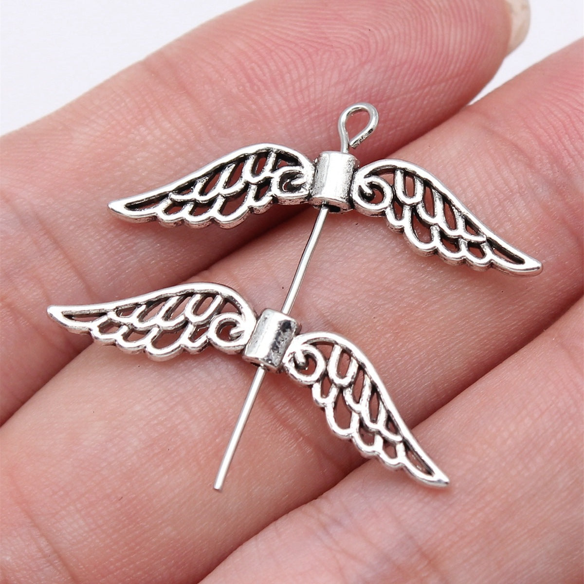 32x8mm 1.1g Multicolor Zinc Alloy Angel Wing Loose Metal Beads for Bracelet DIY Jewelry Making