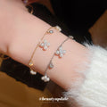 Gold Silver Pearl Flower Charm Chain Bracelets Zircon view 3