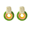 Twelve Color Woven Circle Statement Dangle Stud Earrings view 5