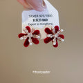 Red Velvet Flower Crystal Stud Earrings With Gold Centers view 4