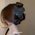 Black Rhinestone Fabric Bow Hair Claw Clip for Updos view 3