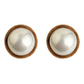 Flocked Rim Pearl Dome Stud Earrings Burgundy Khaki view 5