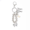 Silver Bead Loop Keychain Double Bow Pearl Heart Charms view 5