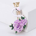 Crowned Swan and Rose Flower Brooch in Purple and Light Blue view 6