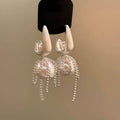 Silver Tone Bow Pearl Tassel Drop Earrings Fashion Jewelry view 3