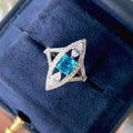 Silver Tone Teal Crystal Marquise Statement Ring Polished Statement Fashion Jewelry view 1