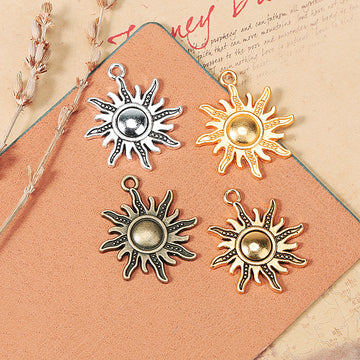 Radiant Sun Metal Charm in 4 Finishes for Jewelry Crafts