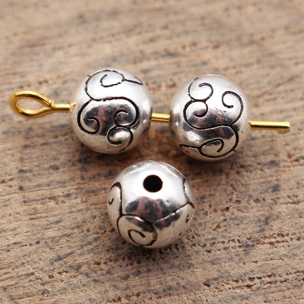 6.9x6.9x6.6mm 1.1g Antique Silver Zinc Alloy Vine Texture Spacer Beads for Bracelet Jewelry Making