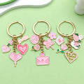 Pink and Red Valentine Heart Rose Metal Charm Keychains, 7 Styles view 1