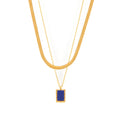 Gold Herringbone Chain And Blue Lapis Lazuli Pendant Necklace view 5