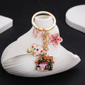 Pink Mushroom House Butterfly and Flower Enamel Charm Keychain view 3