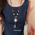 Ceramic Starfish Bead Tassel Brown Wax Cord Necklace view 3