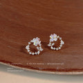 Gold Tone Clear Stone Wreath And Pale Blue Flower Stud Earrings view 4