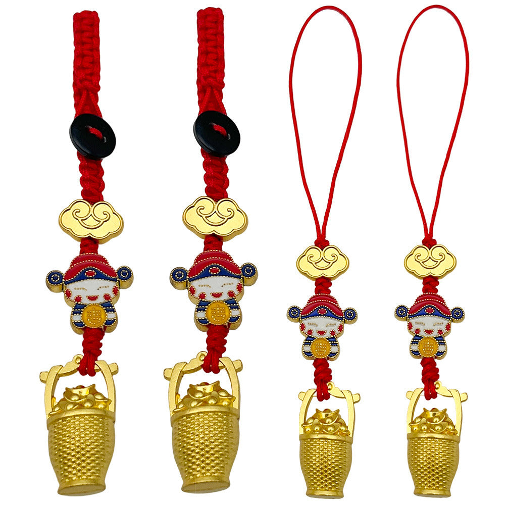 Zinc Alloy God of Wealth Gold Bucket keychain charm for car bag phone strap decor