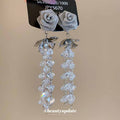 Silver Gray Rose and Blue Crystal Dangle Stud Earrings view 1
