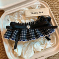 Plaid Ruffle Bow Banana Hair Clip Crystal Ribbon 2 Colors view 7