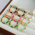 Gold Bamboo Segment Color Enamel Hoop Earrings Set view 3