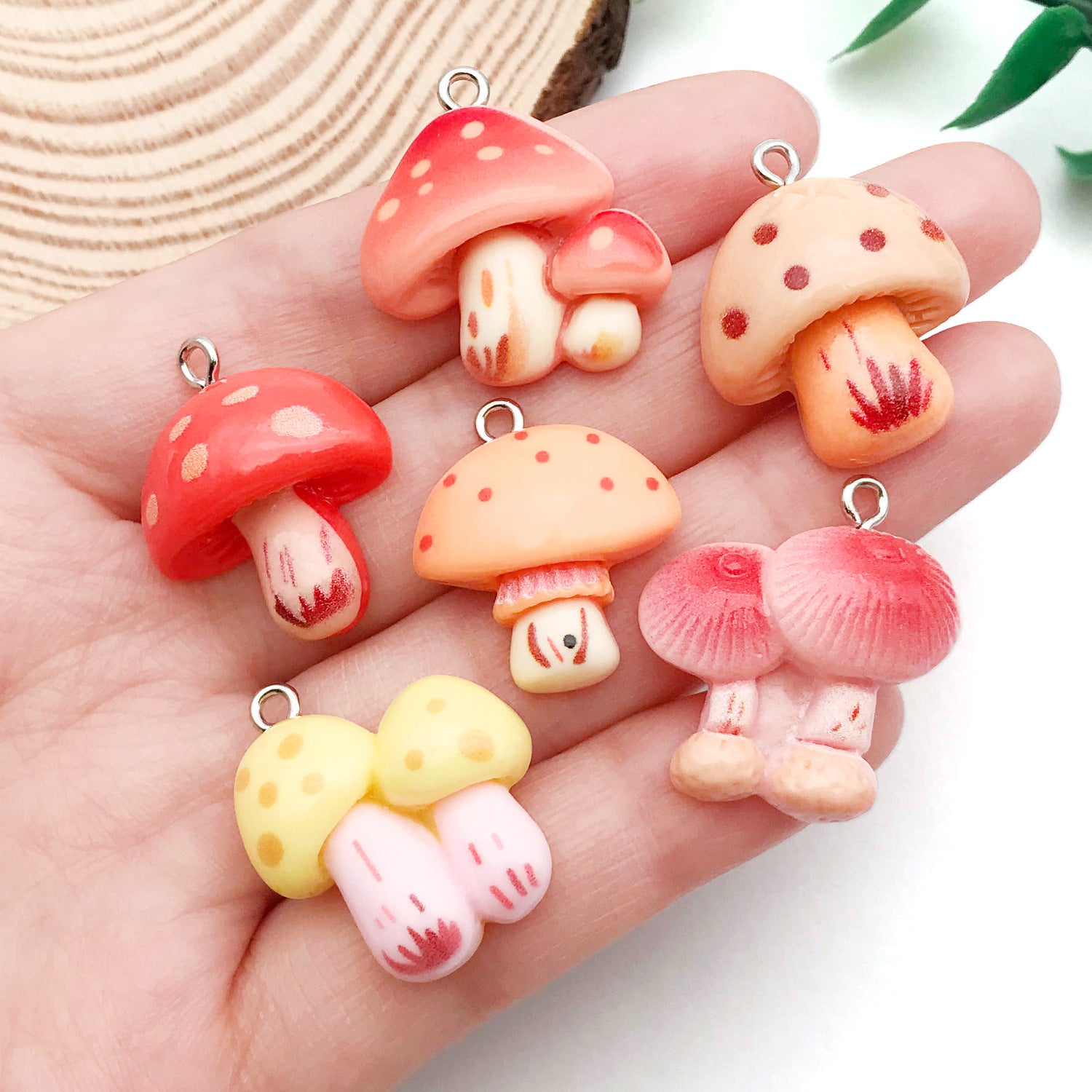 Resin Cartoon Mushroom Charm Pendant for DIY Necklace Phone Strap Keychain