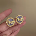 Purple Butterfly Medallion Stud Earrings With Gold Trim view 1