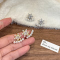 Crystal Flower Stud Earrings With Pearl Curves Matching Jewelry Pair view 3