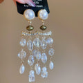 Gold Pearl Crystal Tassel Necklace And Drop Earrings view 7