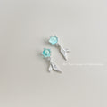 Silver Tone Aqua Round Stone And Mermaid Tail Stud Earrings view 4