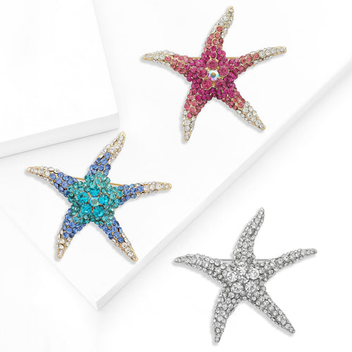 Pink crystal starfish brooch close-up of center stones