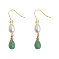 Gold Tone White Pearl And Green Teardrop Hook Earrings view 5