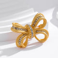 Ribbon Bow Crystal Metal Brooch Pin 4.2 x 3.2 cm for Jackets and Lapels view 5