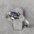 Blue Oval And Clear Round Three-Stone Ring In Silver Tone view 2