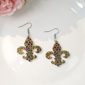 Colorful Fleur de Lis Glitter Look Novelty Hook Earrings view 3