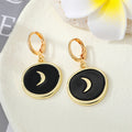 Gold Tone Crescent Disc and Yin Yang Heart Huggie Earrings view 7