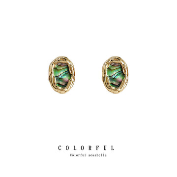Gold-Tone Irregular Oval Abalone Shell Stud Earrings