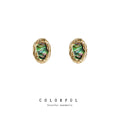 Gold-Tone Irregular Oval Abalone Shell Stud Earrings view 1
