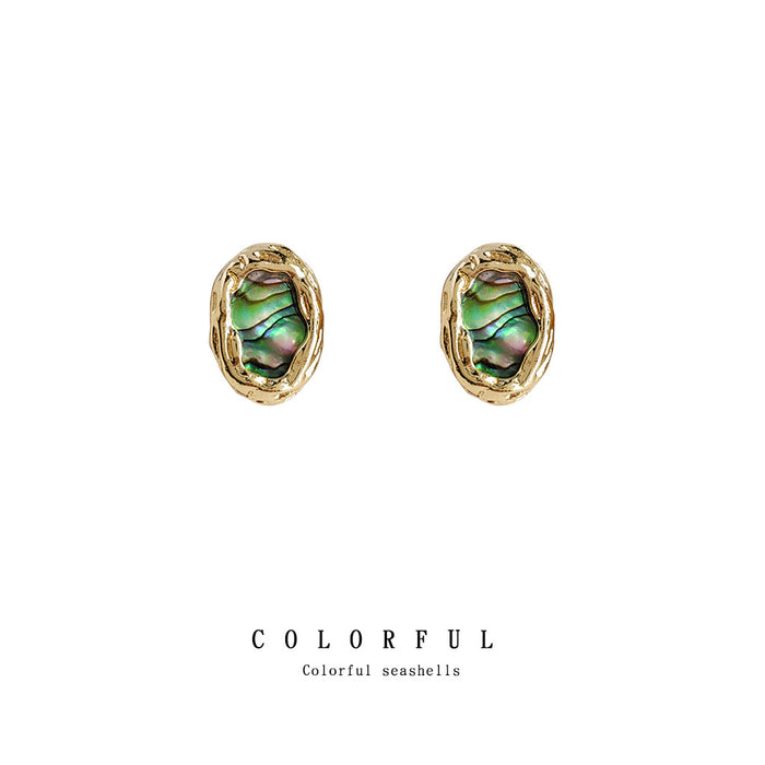Gold-Tone Irregular Oval Abalone Shell Stud Earrings