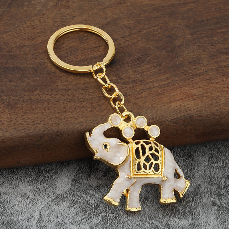 Rhinestone Elephant Enamel Keychain 3D Car Key Ring Pendant
