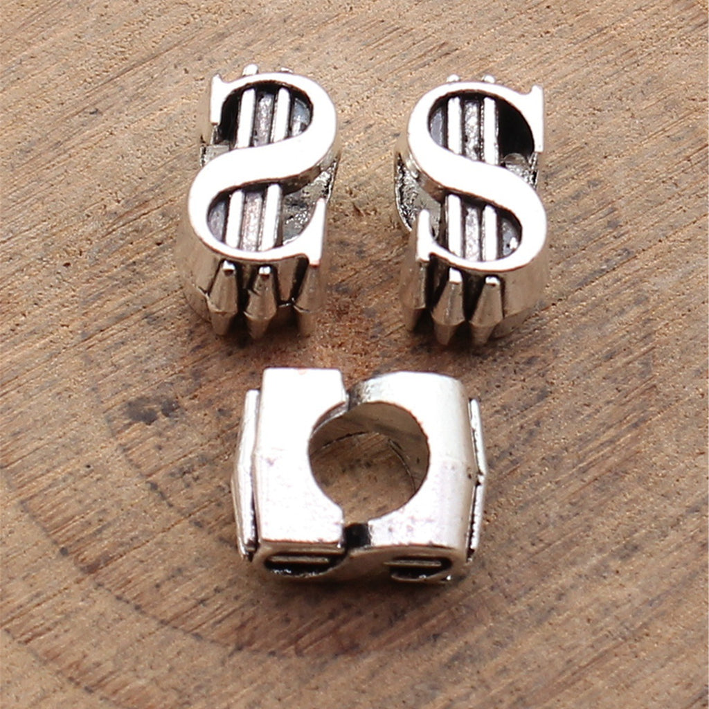 11x8.1x7mm 1.9g Antique Silver Zinc Alloy Dollar Large Hole Beads for DIY Bracelet Jewelry Making